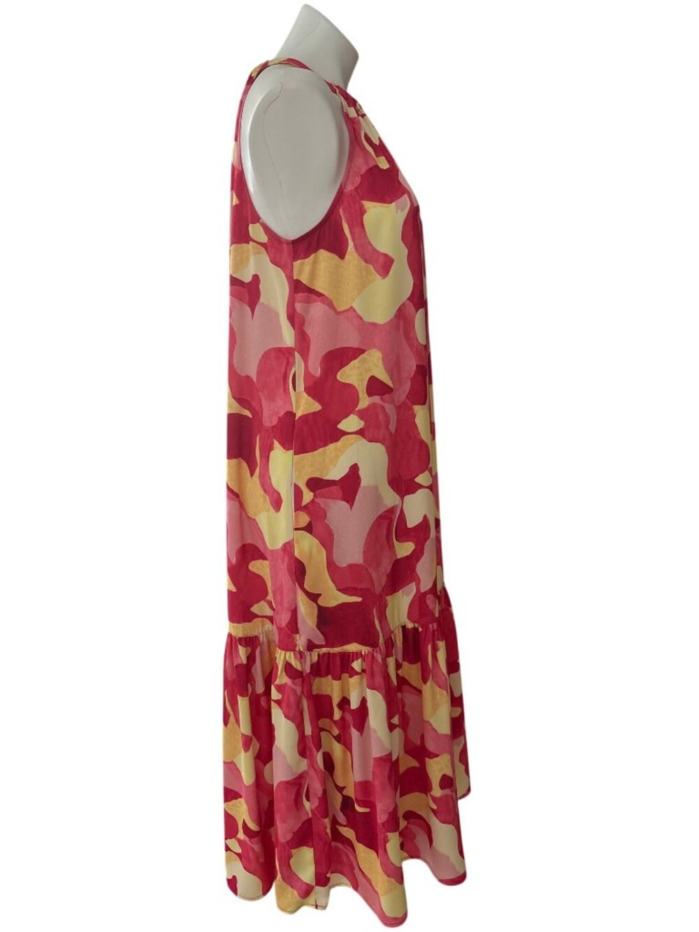 Ming Wang Women's NWT $270 Abstract Print Crepe De Chine Flounced Halter Dress M - Picture 5 of 11